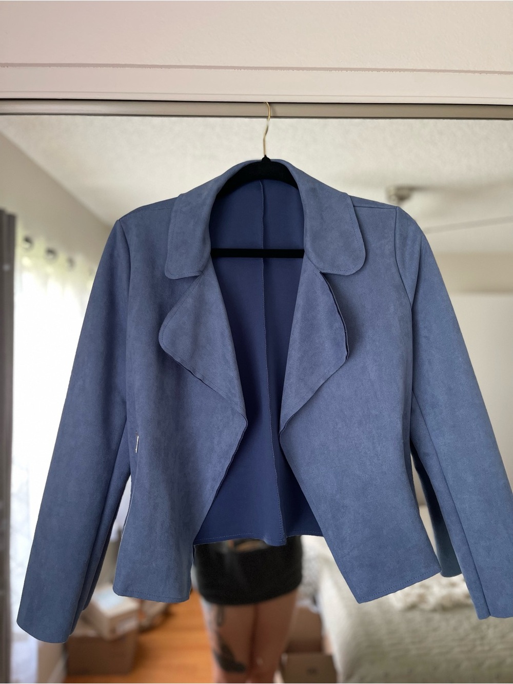 Women’s Blue Open-Front Suede Blazer